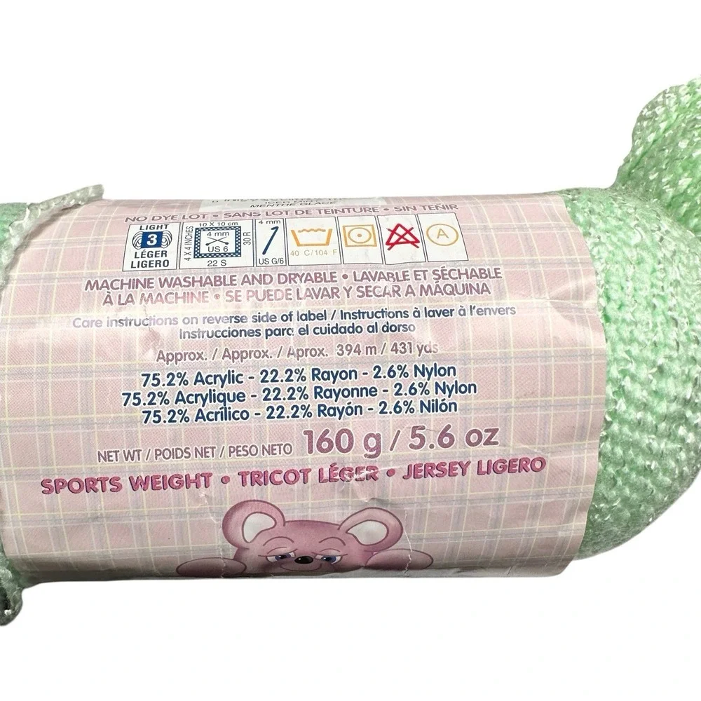 (2) BERNAT Baby Coordinates ICED MINT Green pompadour Yarn Retired New 862 Yards